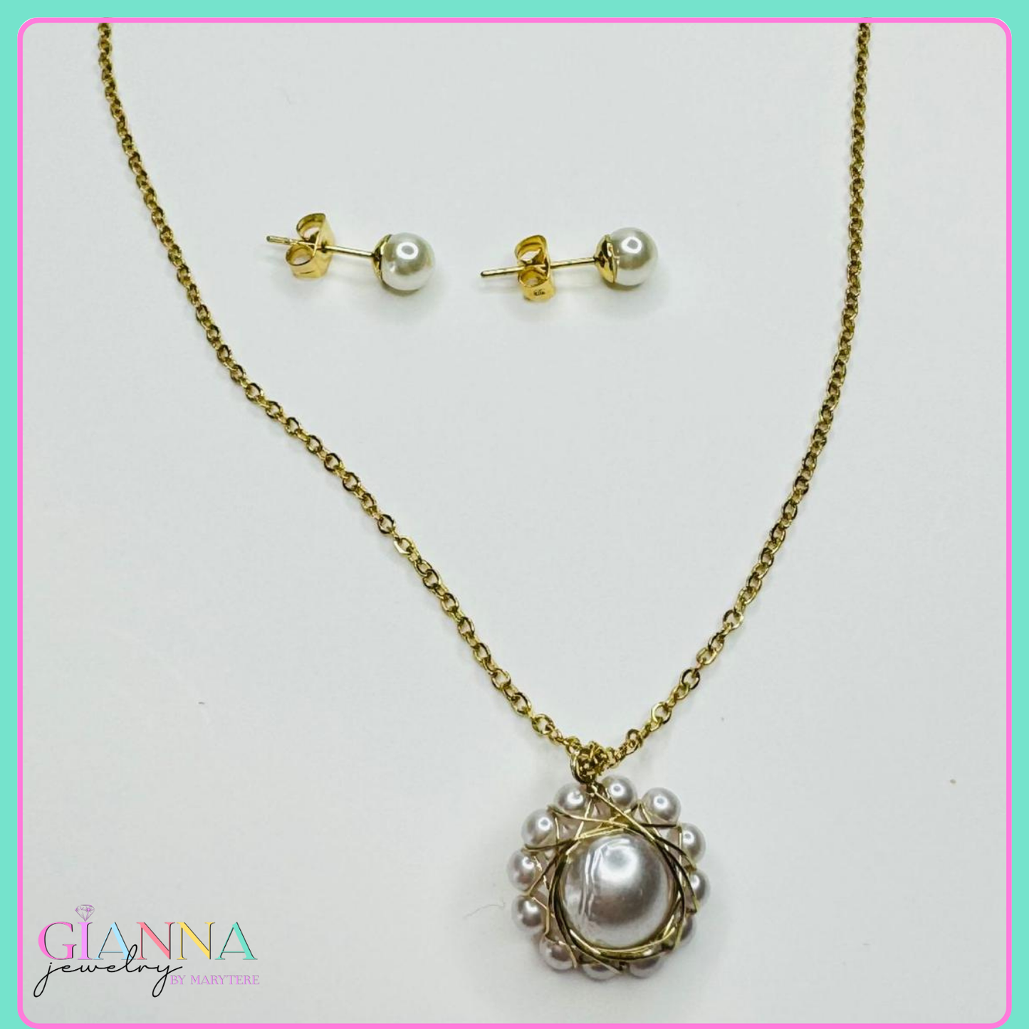 Pearl Pendant Necklace and Earrings Set