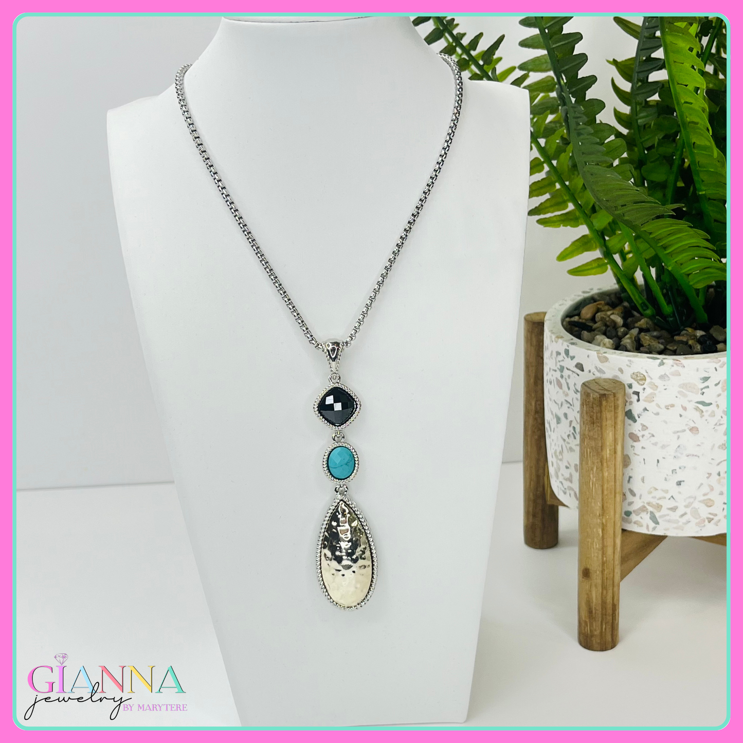 Enhanced Blue Turquoise Pendant Necklace