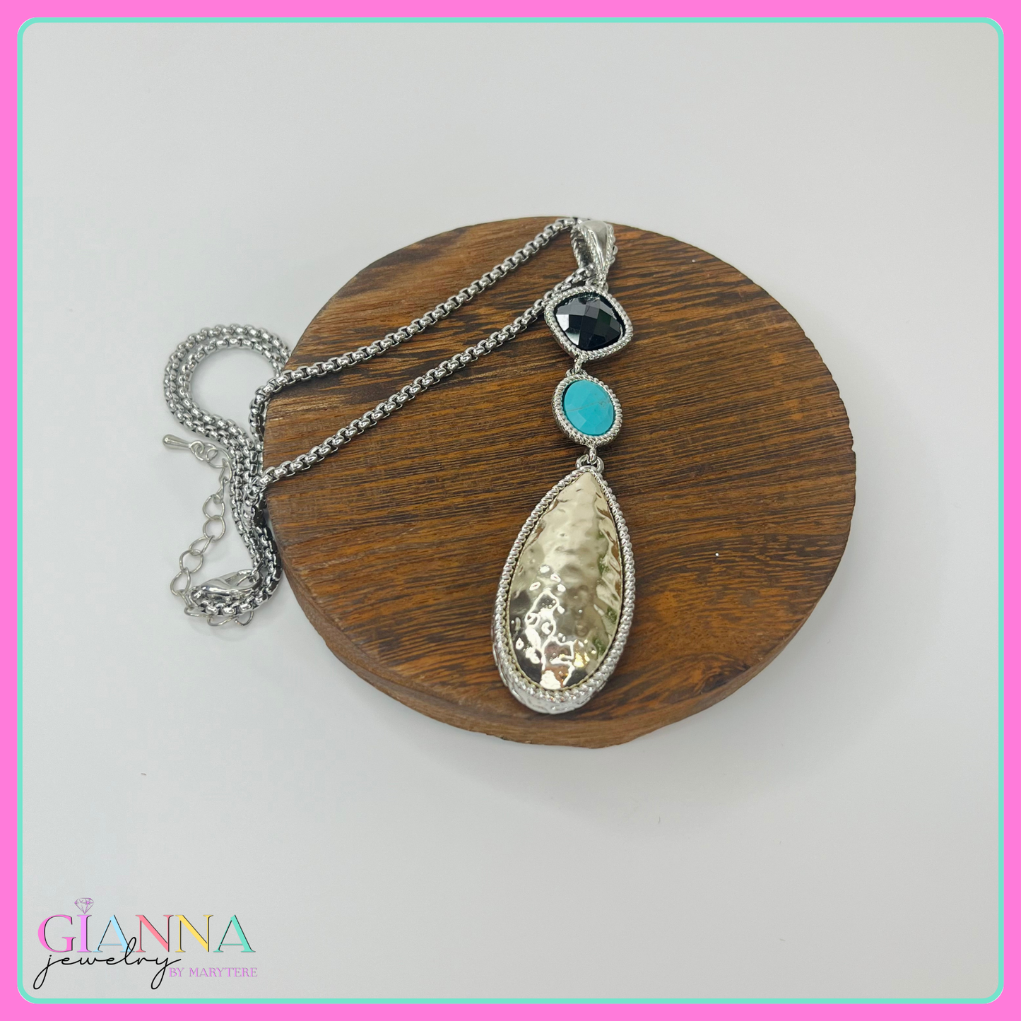 Enhanced Blue Turquoise Pendant Necklace