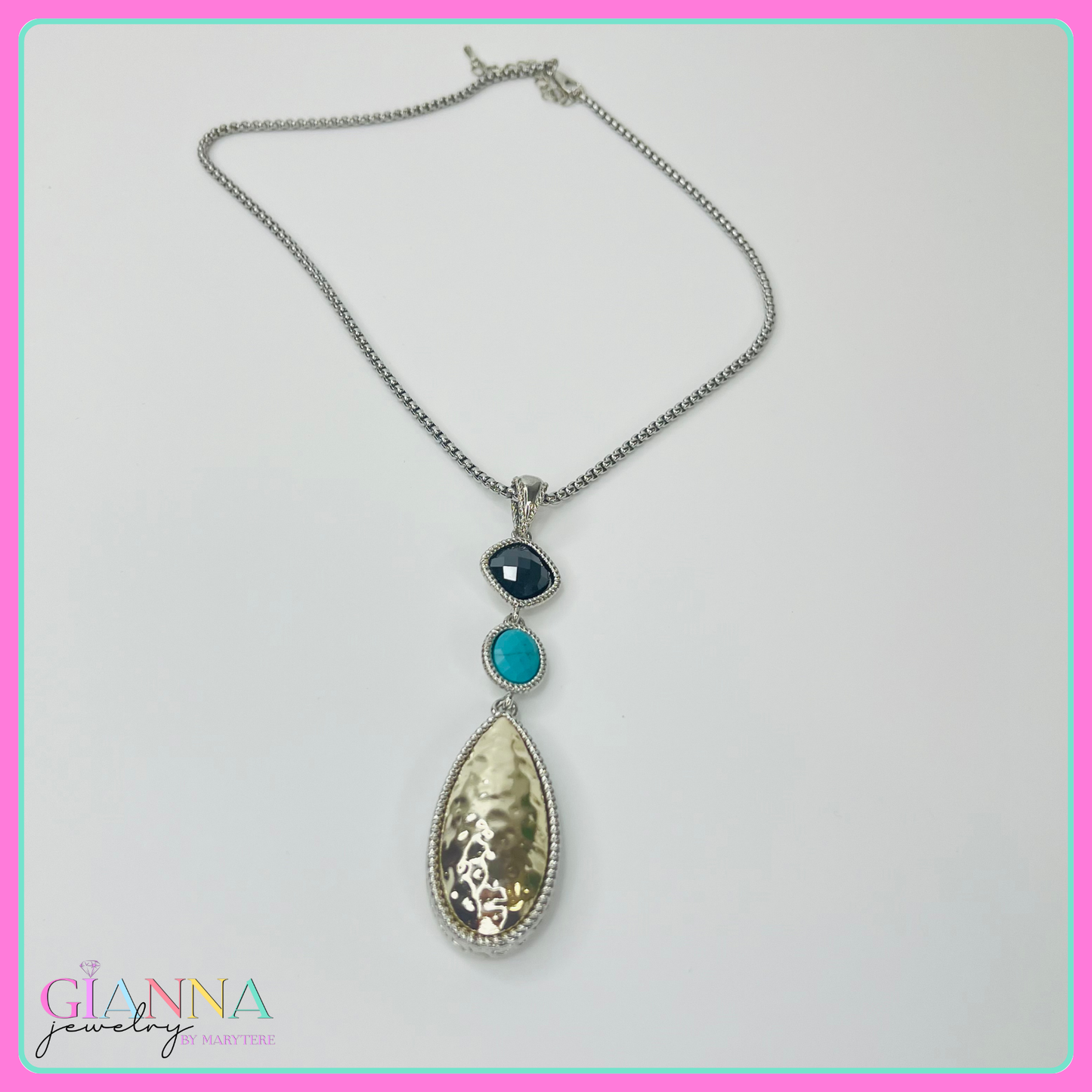Enhanced Blue Turquoise Pendant Necklace