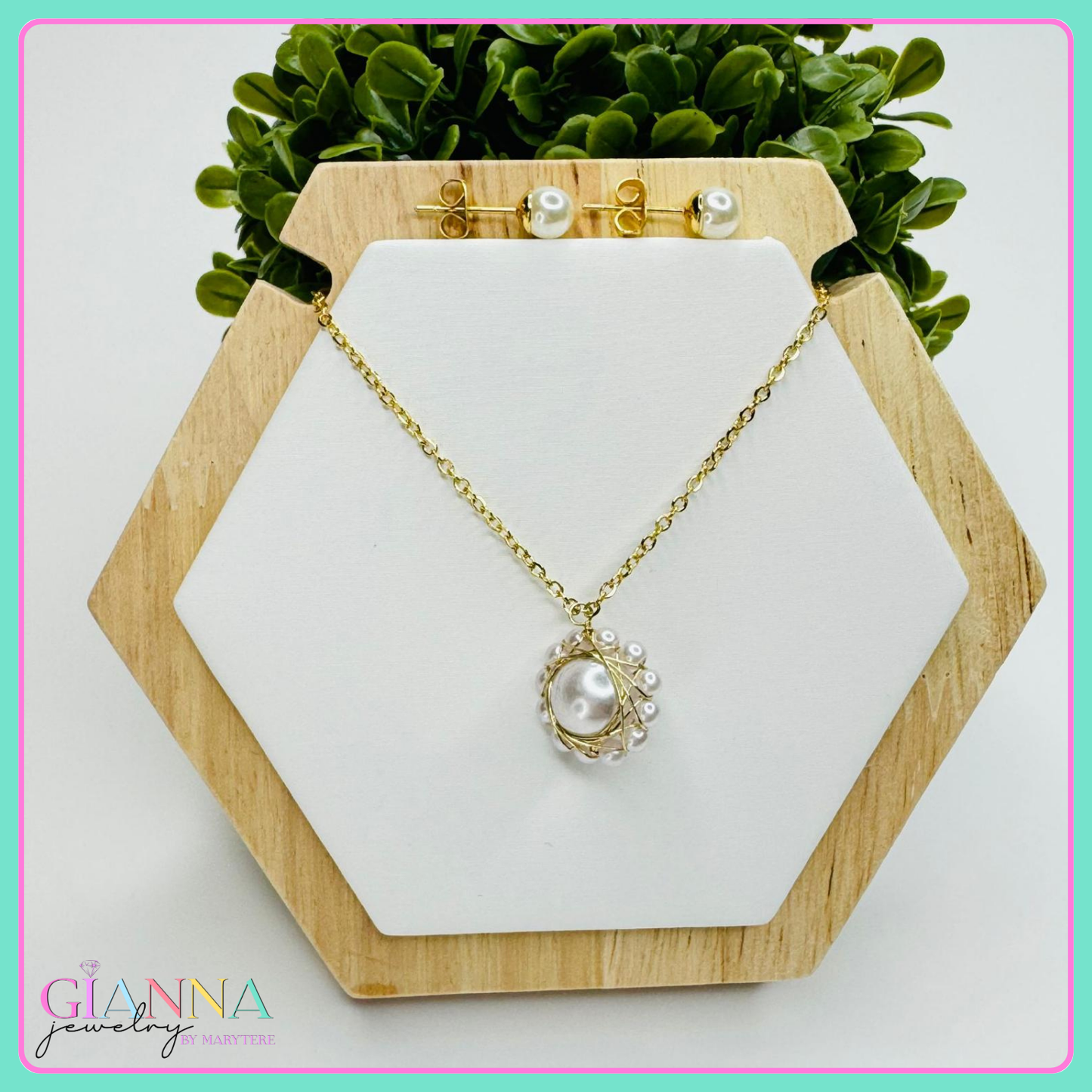 Pearl Pendant Necklace and Earrings Set